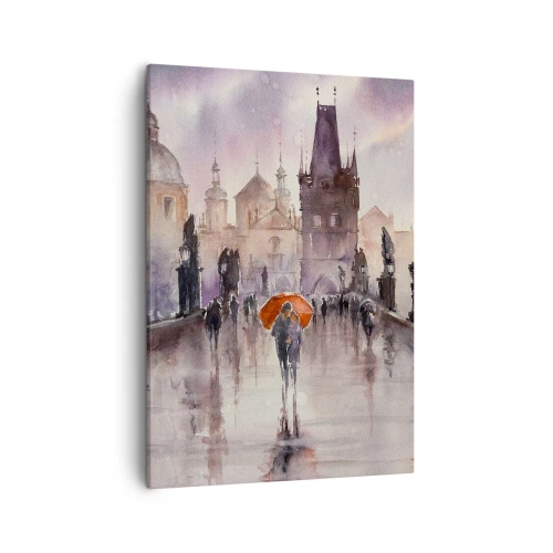 Quadro su tela - Stampe su Tela - Vista romantica di un ponte con un ombrello sullo sfondo di una città serale - 50x70cm - Le persone non cambiano - Decorazione murale moderna per soggiorno e camera da letto ARTTOR