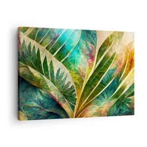 Quadro su tela - Stampe su Tela - Foglie tropicali colorate su uno sfondo chiaro - 70x50cm - I colori dei tropici - Decorazione murale moderna per soggiorno e camera da letto ARTTOR