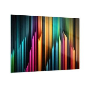 Quadro su vetro - Strisce verticali multicolori che ricordano la luce e il movimento - 70x50cm - Organi di luce - Decorazione murale moderna per soggiorno e camera da letto ARTTOR