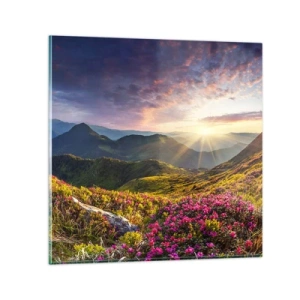 Quadro su vetro - La freschezza di un mattino sui monti - 70x70 cm