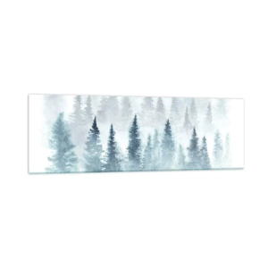 Quadro su vetro - Foreste di conifere immerse in una delicata nebbia - 160x50cm - Avvolti nella nebbia - Decorazione murale moderna per soggiorno e camera da letto ARTTOR