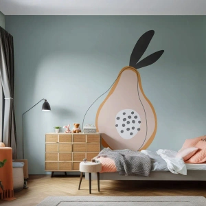 Fotomurali Premium Sand - Un'illustrazione minimalista di una pera su uno sfondo pastello. - 100x70cm - Penetrare la natura delle cose - Decorazione murale moderna per soggiorno e camera da letto ARTTOR