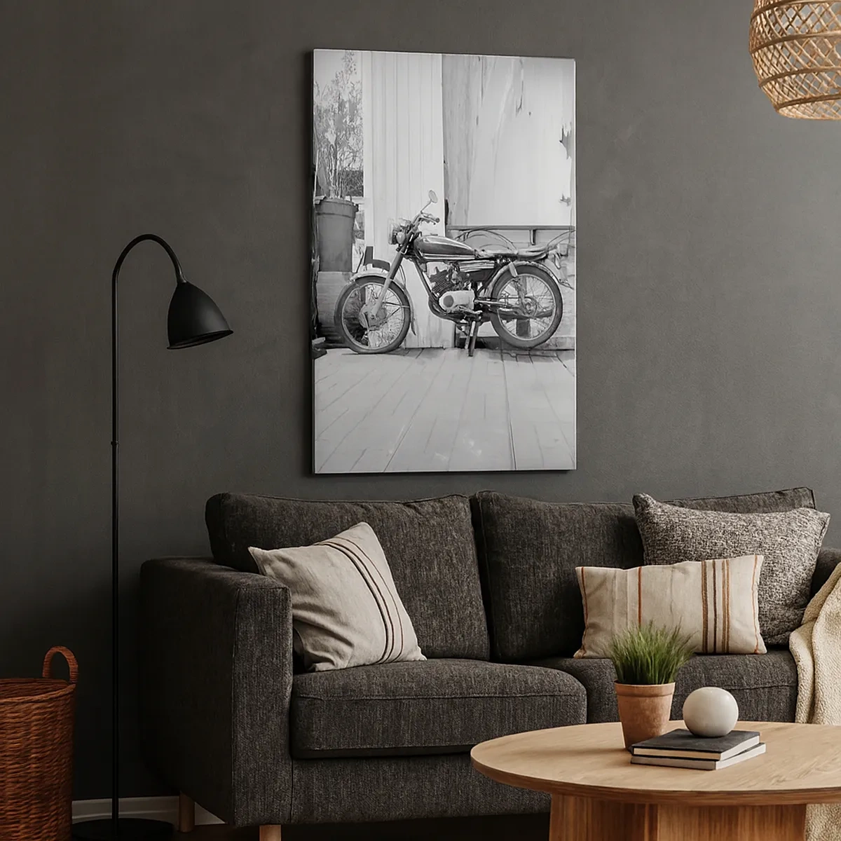Quadro su tela - Stampe su Tela - Foto in bianco e nero di una motocicletta classica - 50x70cm - La classicità sopra a tutto - Decorazione murale moderna per soggiorno e camera da letto ARTTOR