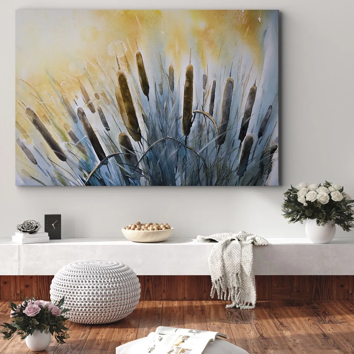 Quadro su tela - Stampe su Tela - Canne pittoresche sotto i raggi del sole - 120x80cm - Fresco dell'acqua, calore del sole - Decorazione murale moderna per soggiorno e camera da letto ARTTOR