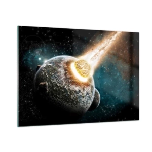 Quadro su vetro - Un pianeta in collisione con un meteorite - 100x70cm - Estinzione o nascita? - Decorazione murale moderna per soggiorno e camera da letto ARTTOR