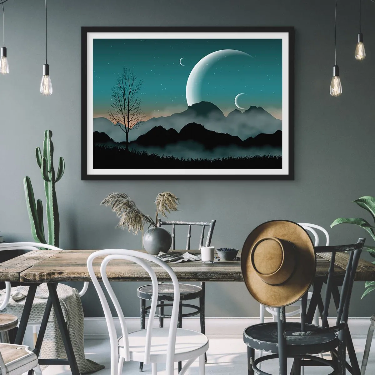Poster in cornice nera - Il carnevale di una notte stellata - 50x40 cm
