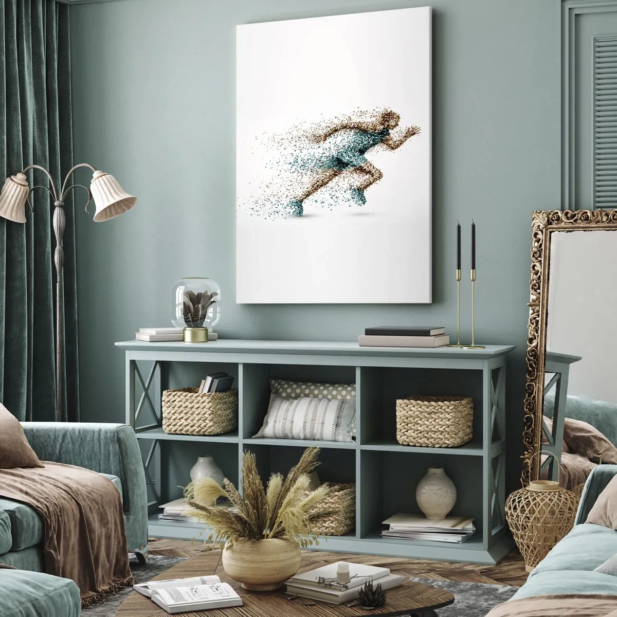 Quadro su tela - Stampe su Tela - Una figura dinamica di corridore composta da minuscole particelle - 70x100cm - La vita è una corsa - Decorazione murale moderna per soggiorno e camera da letto ARTTOR