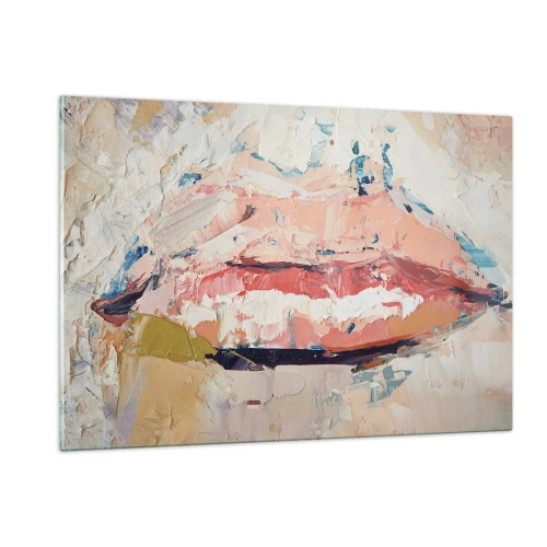 Quadro su vetro - Immagine astratta di labbra in una tecnica pittorica espressiva - 120x80cm - Risveglia i sensi - Decorazione murale moderna per soggiorno e camera da letto ARTTOR