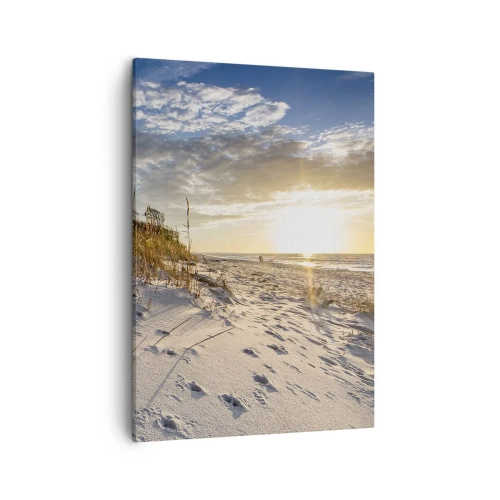 Quadro su tela - Stampe su Tela - Dune con erba e impronte nella sabbia al tramonto - 50x70cm - Invito a passeggiare - Decorazione murale moderna per soggiorno e camera da letto ARTTOR