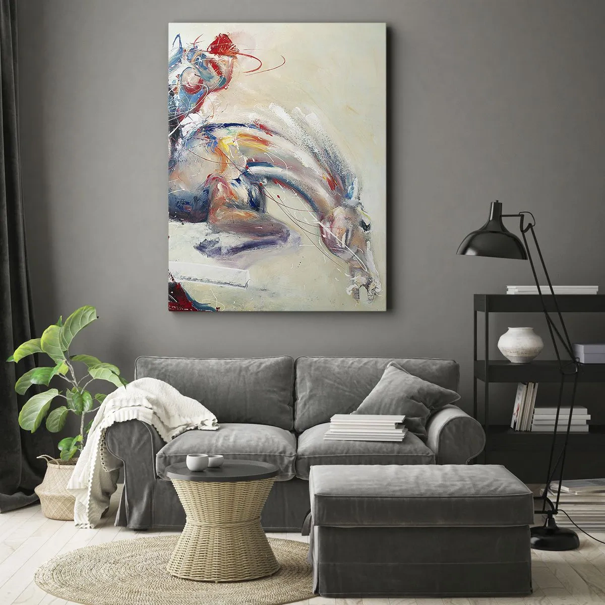 Quadro su tela - Stampe su Tela - Un'immagine dinamica di un cavallo in stile artistico astratto. - 50x70cm - Tieniti, voliamo - Decorazione murale moderna per soggiorno e camera da letto ARTTOR