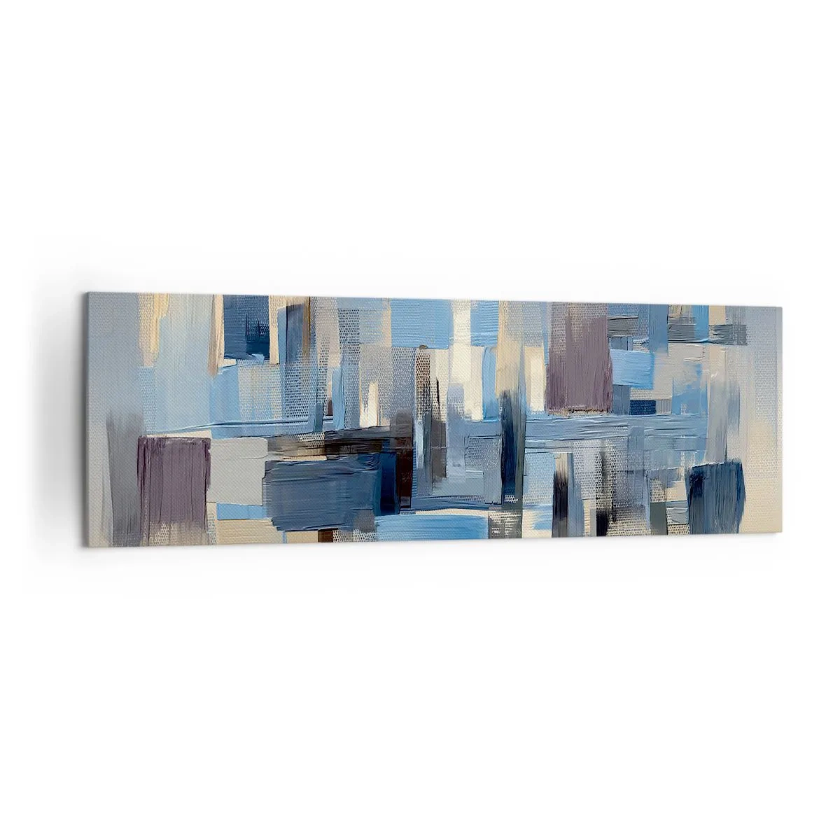 Quadro su tela - Stampe su Tela - Forme geometriche nei toni del blu e del beige - 160x50cm - Struttura blu - Decorazione murale moderna per soggiorno e camera da letto ARTTOR