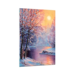 Quadro su vetro - Paesaggio invernale con fiume e alberi all'alba - 70x100cm - I colori dell'inverno - Decorazione murale moderna per soggiorno e camera da letto ARTTOR