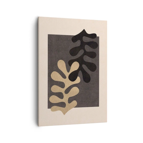 Quadro su tela - Stampe su Tela - Foglie astratte in nero e beige su uno sfondo rettangolare - 50x70cm - Assenza e completamento - Decorazione murale moderna per soggiorno e camera da letto ARTTOR