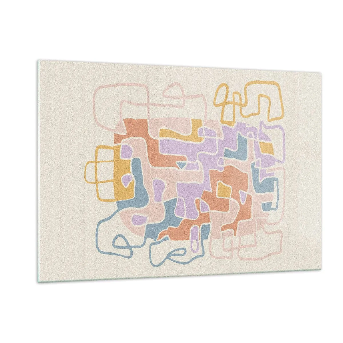 Quadro su vetro - Un labirinto colorato di linee su uno sfondo crema - 120x80cm - Labirinto: avventura gioiosa - Decorazione murale moderna per soggiorno e camera da letto ARTTOR