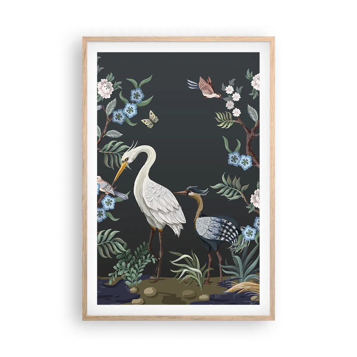 Poster in cornice rovere chiaro - La parata degli uccelli - 61x91 cm