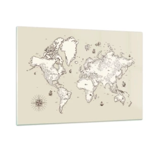 Quadro su vetro - Una mappa del mondo stilizzata in una versione classica - 120x80cm - Il viaggio attorno al mondo - Decorazione murale moderna per soggiorno e camera da letto ARTTOR