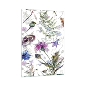 Quadro su vetro - Disegni di fiori selvatici e foglie su uno sfondo chiaro - 50x70cm - Erbario polacco - Decorazione murale moderna per soggiorno e camera da letto ARTTOR