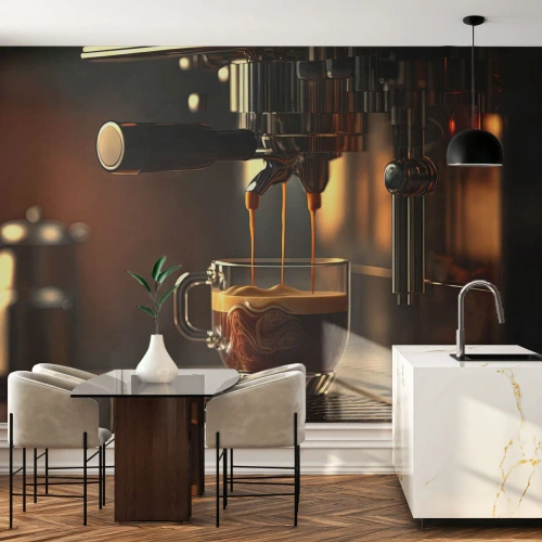 Fotomurali Premium Sand - Una macchina per il caffè con una tazza di espresso in un interno elegante - 100x70cm - Miscela sensuale - Decorazione murale moderna per soggiorno e camera da letto ARTTOR