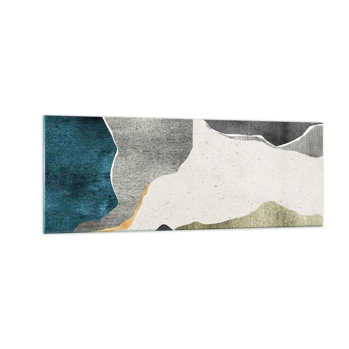 Quadro su vetro - Forme geometriche nei toni del grigio, verde e oro - 140x50cm - Composizione mosaico con filo d'oro - Decorazione murale moderna per soggiorno e camera da letto ARTTOR