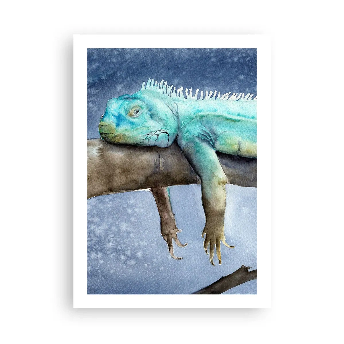 Poster - Dipinto ad acquerello raffigurante un'iguana appoggiata su un ramo. - 50x70cm - Va tutto bene! - Decorazione murale moderna per soggiorno e camera da letto ARTTOR