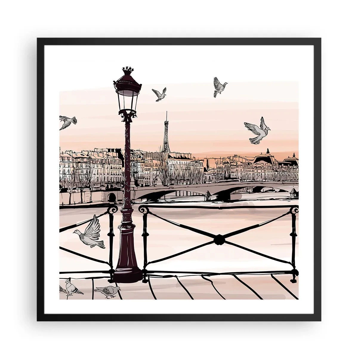 Poster in cornice nera - Sui tetti di Parigi - 60x60 cm