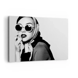 Quadro su tela - Stampe su Tela - Ritratto in bianco e nero di una donna che indossa occhiali e un foulard - 100x70cm - Saluti dagli anni '60 - Decorazione murale moderna per soggiorno e camera da letto ARTTOR