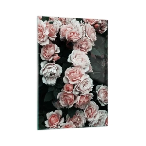 Quadro su vetro - Rose rosa su sfondo scuro in una composizione delicata - 70x100cm - Composizione di rose - Decorazione murale moderna per soggiorno e camera da letto ARTTOR
