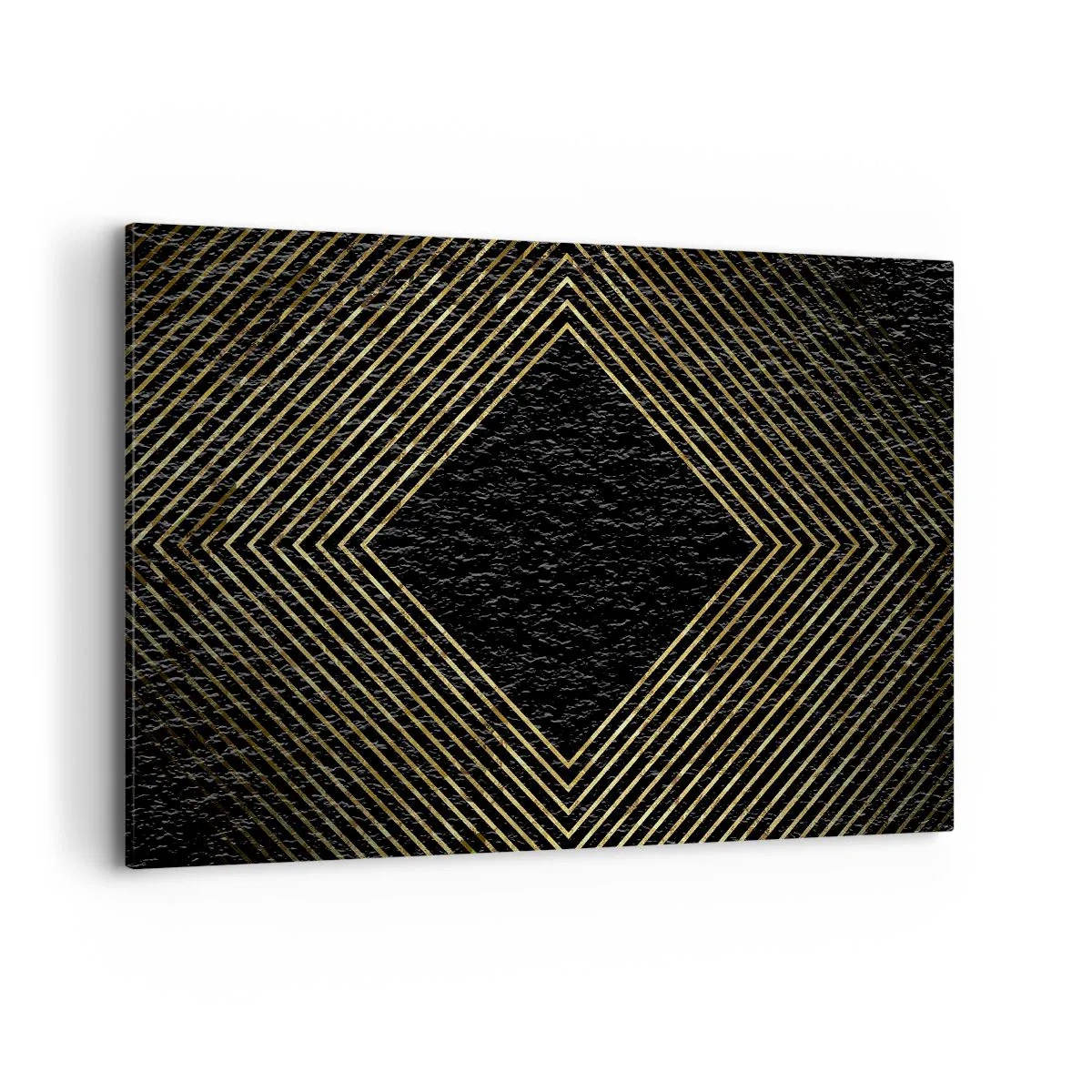 Quadro su tela - Stampe su Tela - Sfondo nero con motivo geometrico di linee dorate - 120x80cm - Geometria in stile glamour - Decorazione murale moderna per soggiorno e camera da letto ARTTOR