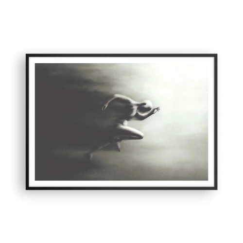 Poster in cornice nera - Una silhouette in bianco e nero di una figura in corsa, realizzata in uno stile dinamico e surreale. - 100x70cm - Inarrestabile - Decorazione murale moderna per soggiorno e camera da letto ARTTOR