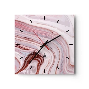 Orologio da parete - Orologio in Vetro - Motivo astratto in rosa e bianco - 30x30cm - Dritto, poi a destra in basso - Decorazione murale moderna per soggiorno e camera da letto ARTTOR