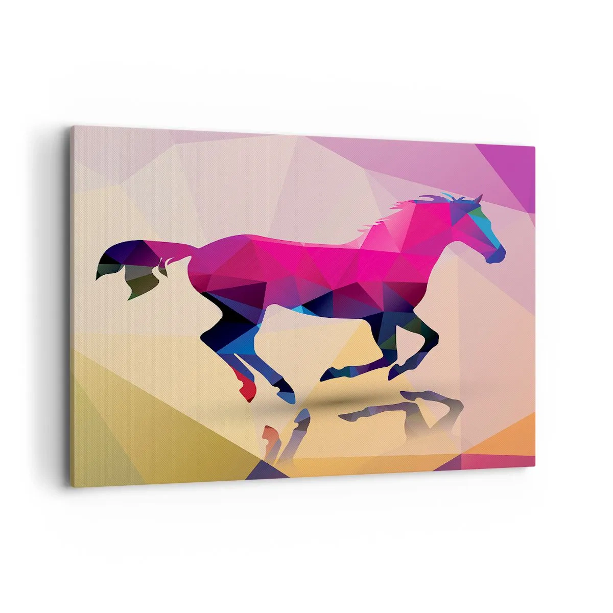Quadro su tela - Stampe su Tela - Silhouette geometrica di un cavallo al galoppo in colori vivaci - 120x80cm - Il cubismo è sempre vivo - Decorazione murale moderna per soggiorno e camera da letto ARTTOR