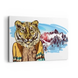 Quadro su tela - Stampe su Tela - Una tigre con un cappotto sullo sfondo di un paesaggio montano - 100x70cm - Non così selvaggia come la si dipinge - Decorazione murale moderna per soggiorno e camera da letto ARTTOR