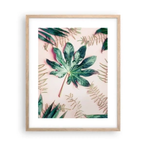 Poster in cornice rovere chiaro - Studio di verde su sfondo rosa - 40x50 cm