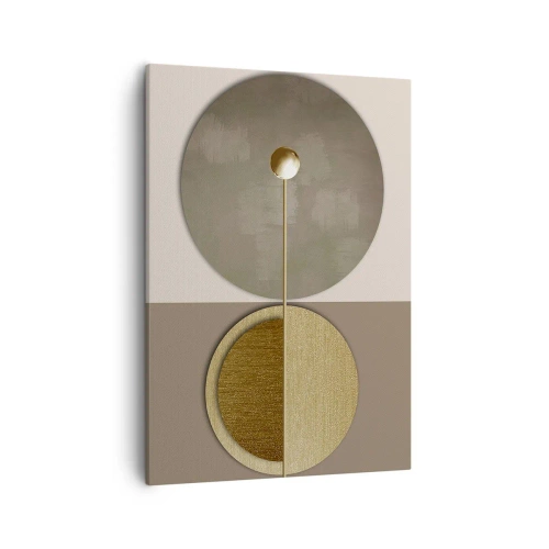 Quadro su tela - Stampe su Tela - Cerchi astratti nei toni dell'oro e del beige - 50x70cm - Equilibrio perfetto - Decorazione murale moderna per soggiorno e camera da letto ARTTOR