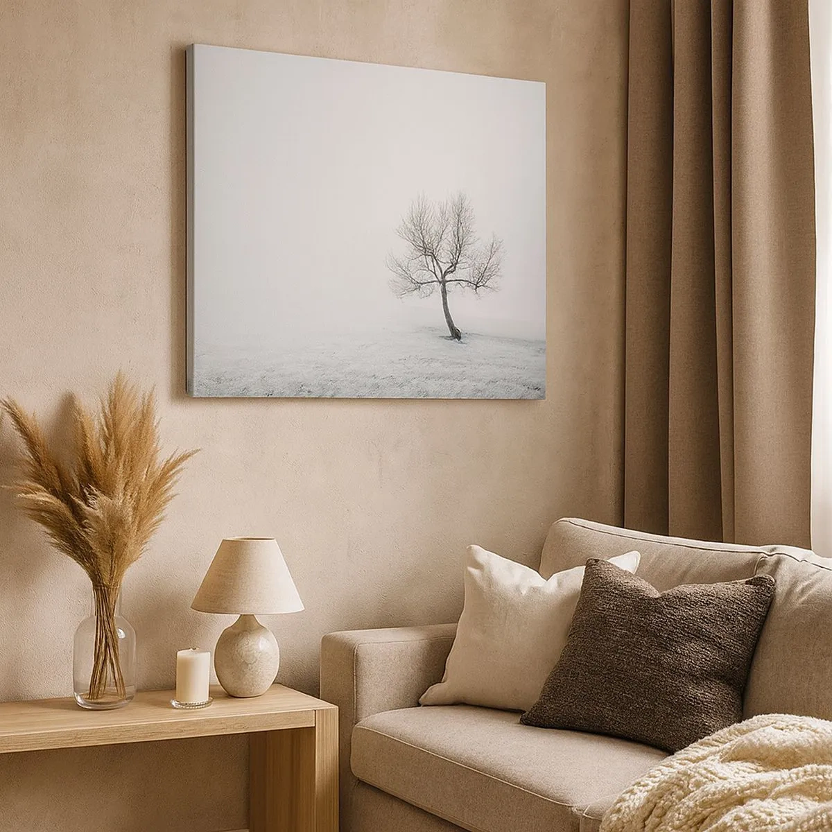 Quadro su tela - Stampe su Tela - Un albero solitario nella nebbia invernale in un campo vuoto - 70x50cm - Contro il nulla - Decorazione murale moderna per soggiorno e camera da letto ARTTOR