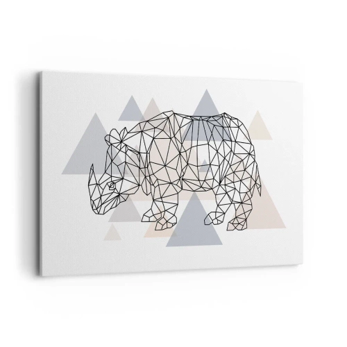 Quadro su tela - Stampe su Tela - Rinoceronte geometrico su uno sfondo di delicati triangoli - 120x80cm - La struttura della forza - Decorazione murale moderna per soggiorno e camera da letto ARTTOR