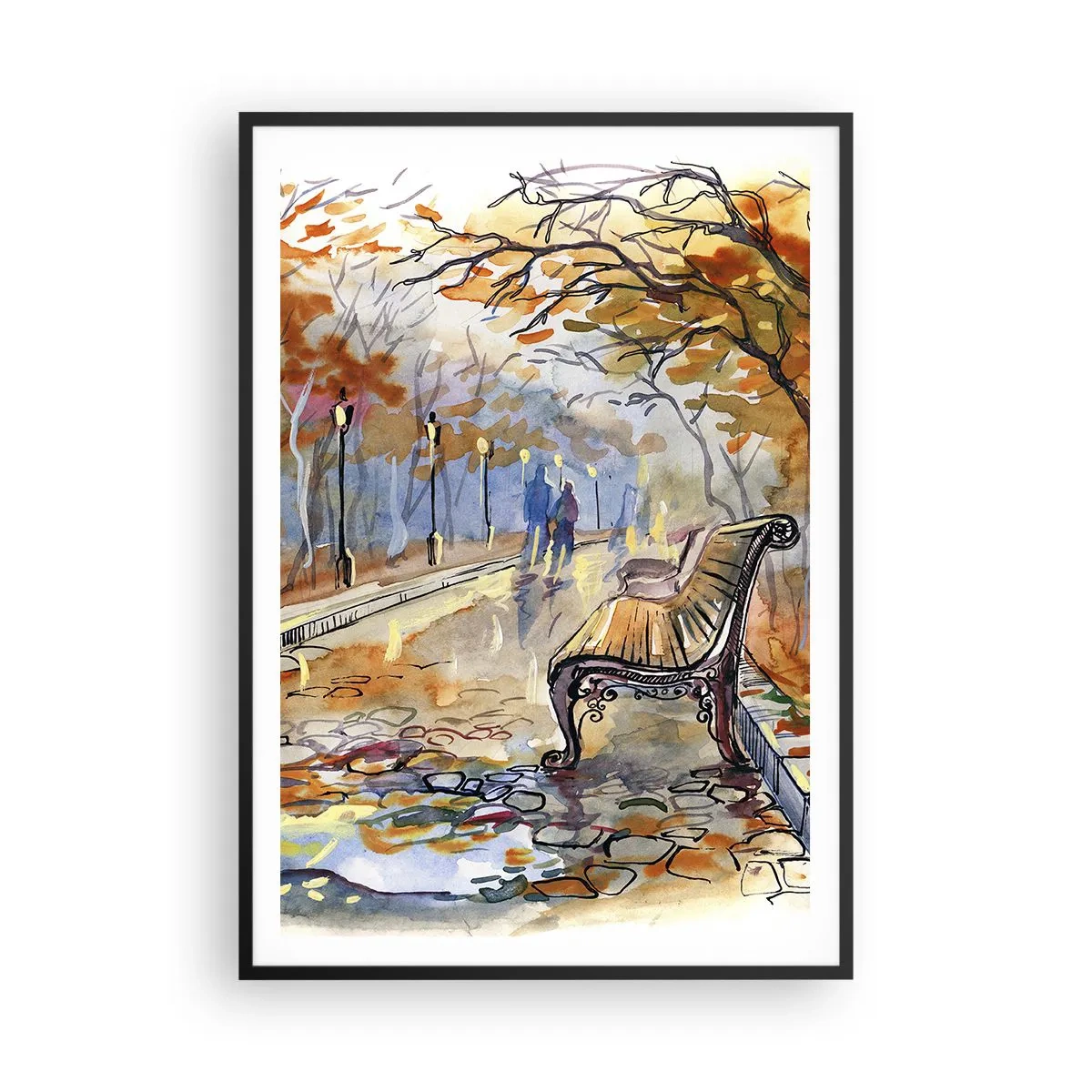 Poster in cornice nera - Passeggiando insieme l'autunno - 70x100 cm