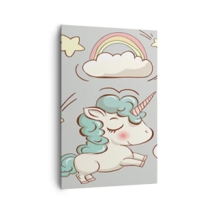 Quadro su tela - Stampe su Tela - Simpatici unicorni su sfondo pastello - 80x120cm - Sicuramente esistono… - Decorazione murale moderna per soggiorno e camera da letto ARTTOR