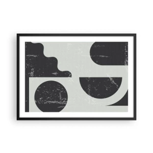 Poster in cornice nera - Motivi geometrici nelle tonalità del nero e del grigio - 70x50cm - Composizione sopra e sotto - Decorazione murale moderna per soggiorno e camera da letto ARTTOR