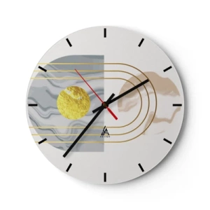 Orologio da parete - Orologio in Vetro - Linee dorate e un cerchio su uno sfondo chiaro con un motivo geometrico - 30x30cm - Chiarezza e lucentezza - Decorazione murale moderna per soggiorno, cucina e camera da letto ARTTOR