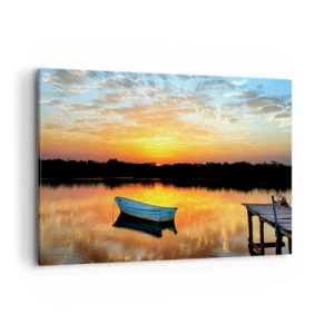 Quadro su tela - Stampe su Tela - Una barca su un lago calmo durante il tramonto - 100x70cm - Guarda, ascolta, medita - Decorazione murale moderna per soggiorno e camera da letto ARTTOR