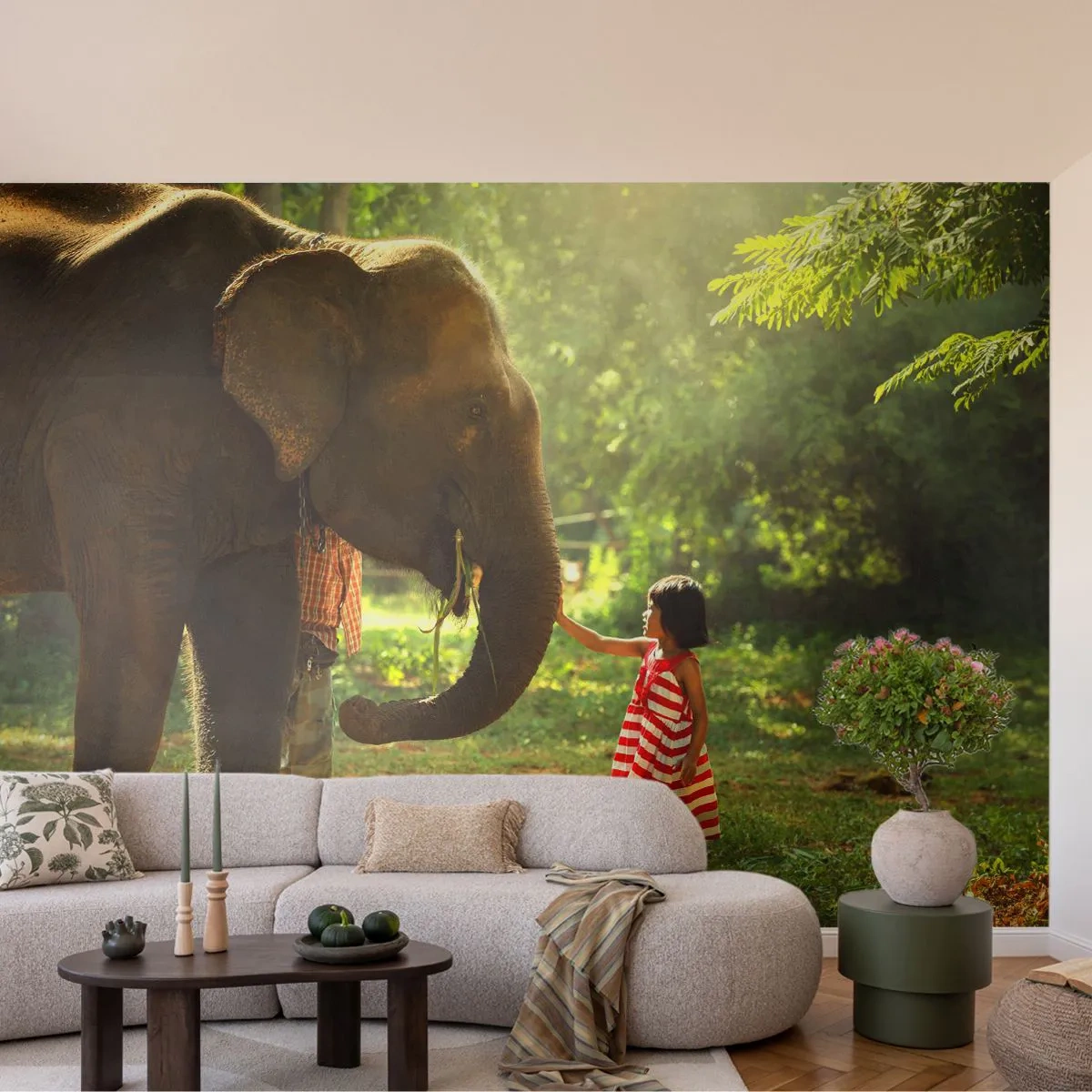 Fotomurali Standard Eco - La forza dell'amicizia - Animali, Elefante, Ragazza - 500x350 cm
