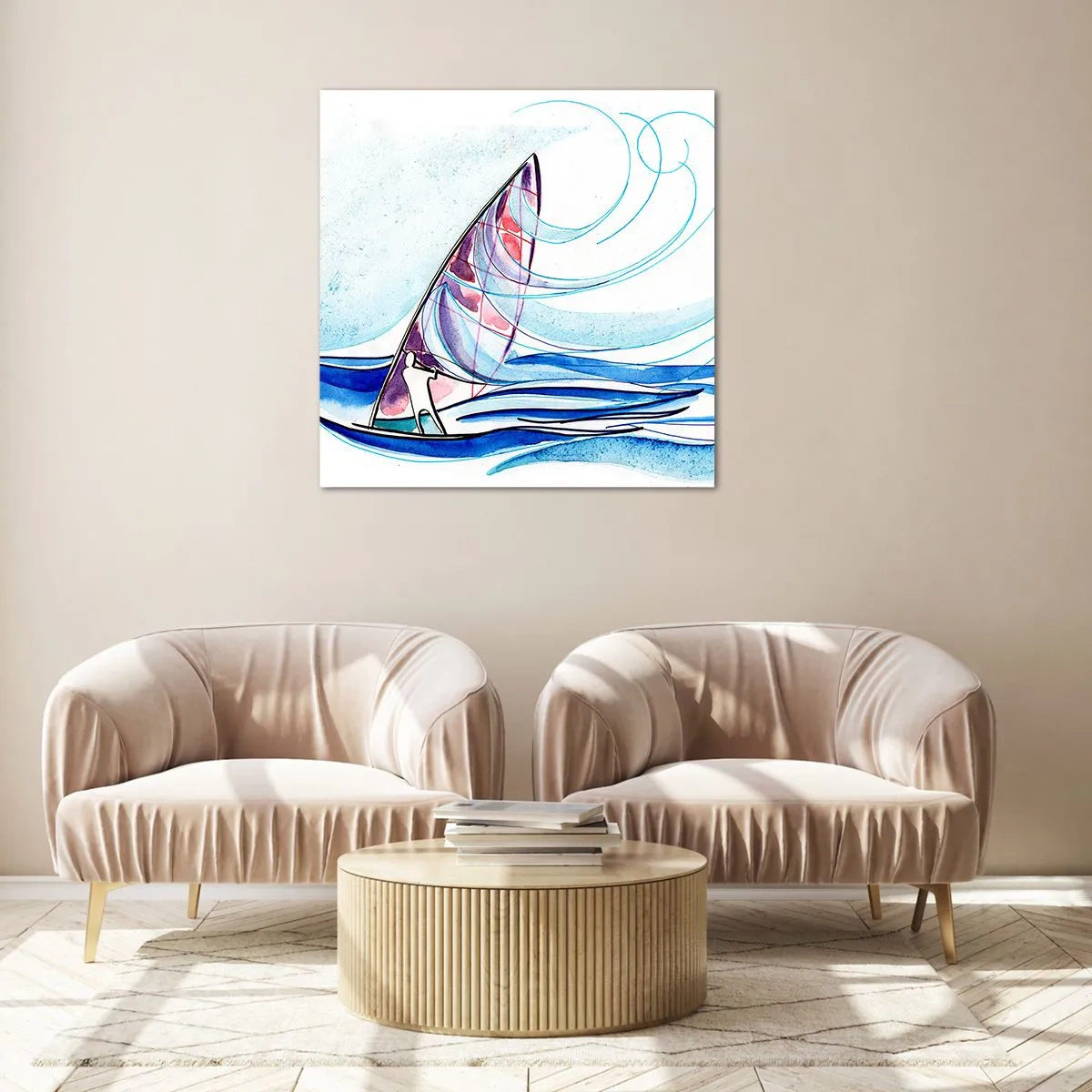 Quadro su vetro - Con il vento al ritmo delle onde - 40x40 cm