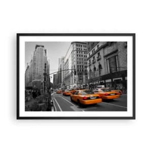 Poster in cornice nera - Taxi gialli per le strade di New York - 70x50cm - Il sole della grande città - Decorazione murale moderna per soggiorno e camera da letto ARTTOR