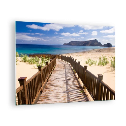 Quadro su vetro - Sentiero in legno sulla spiaggia che conduce al mare - 70x50cm - Portami alle isole fortunate - Decorazione murale moderna per soggiorno e camera da letto ARTTOR