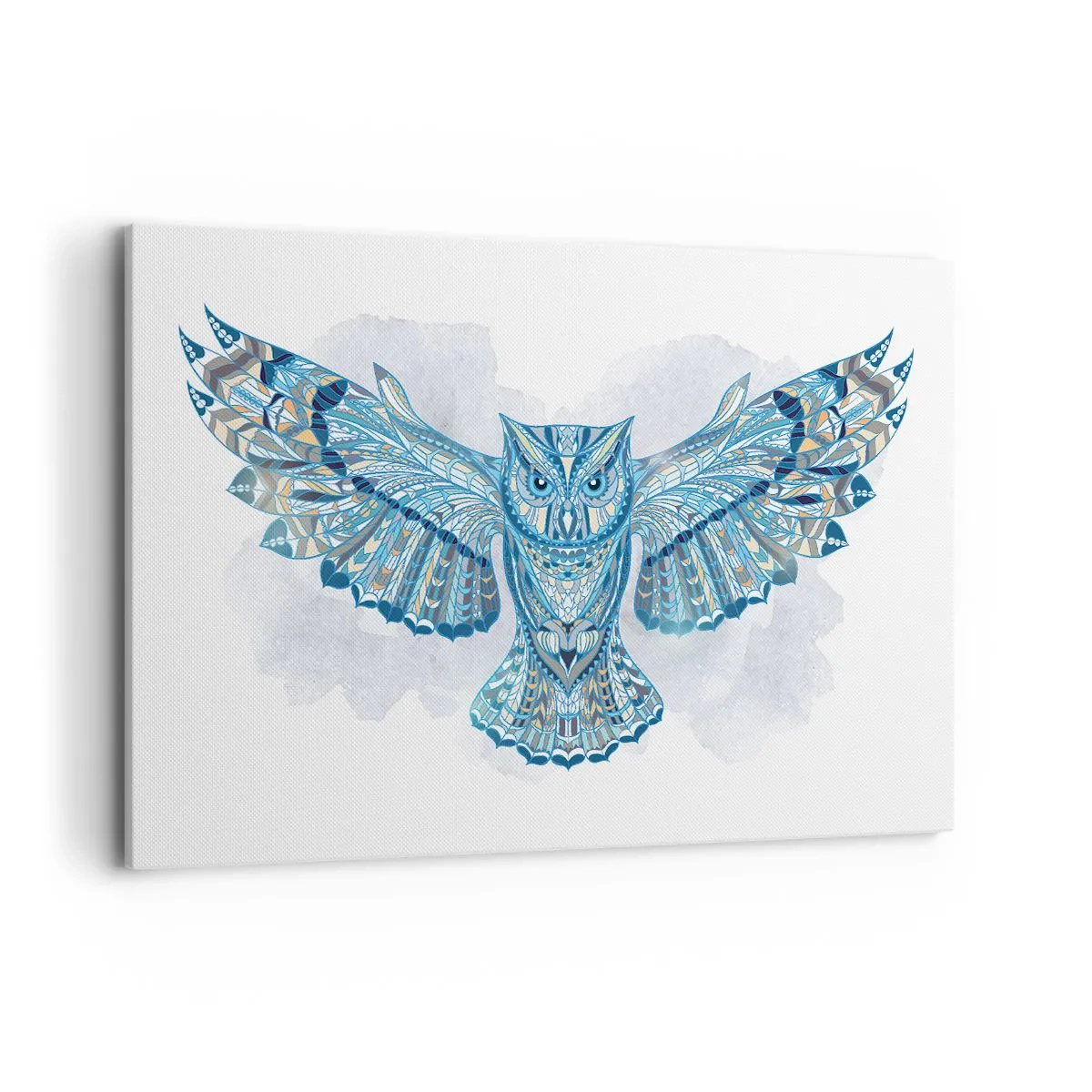 Quadro su tela - Stampe su Tela - Gufo decorativo nei toni del blu - 120x80cm - Dal bosco sacro celtico - Decorazione murale moderna per soggiorno e camera da letto ARTTOR