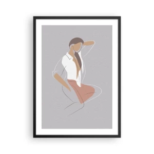Poster in cornice nera - Una silhouette minimalista di una donna su uno sfondo grigio - 50x70cm - Profilo di bellezza - Decorazione murale moderna per soggiorno e camera da letto ARTTOR