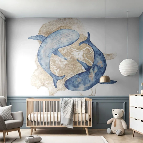 Fotomurali Premium Sand - Amicizia o amore? - Delfini, Astrazione, Pezzo - 350x256 cm