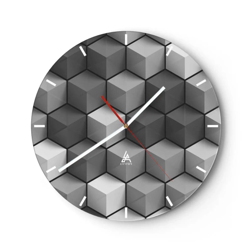 Orologio da parete - Orologio in Vetro - Figure cubiche 3D in una disposizione geometrica - 30x30cm - Puzzle cubista - Decorazione murale moderna per soggiorno, cucina e camera da letto ARTTOR