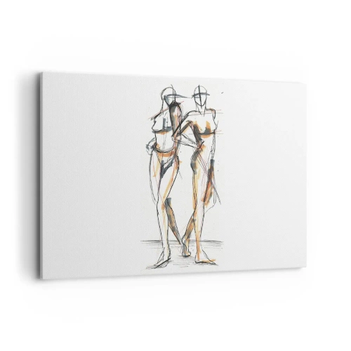 Quadro su tela - Stampe su Tela - Schizzo artistico di due sagome su sfondo bianco - 100x70cm - Studio di armonia - Decorazione murale moderna per soggiorno e camera da letto ARTTOR